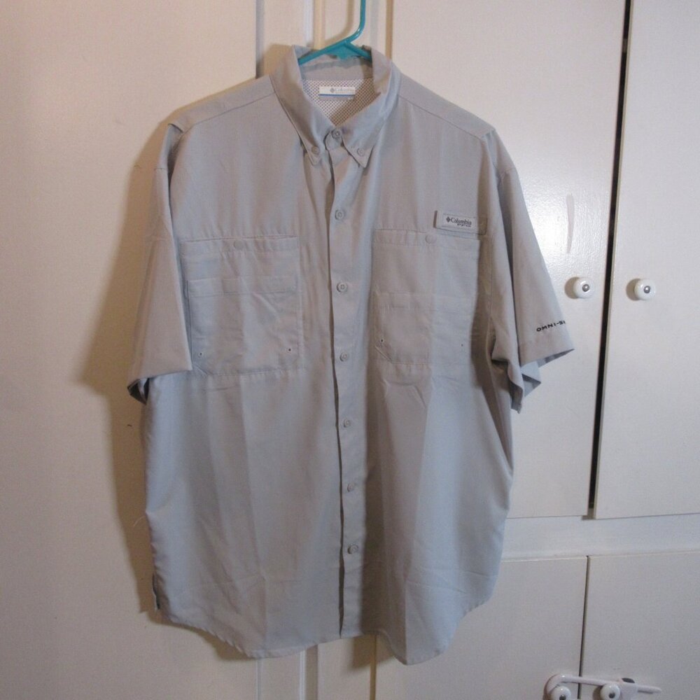 Columbia PFG shirt mens M  gray Performance Fishing Gear Vented short sleeve